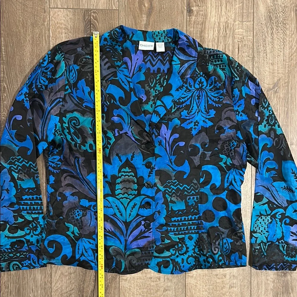 CHICO’S 100% Silk Blue and Black Patterned Lightweight Blazer Jacket - Picture 5 of 8